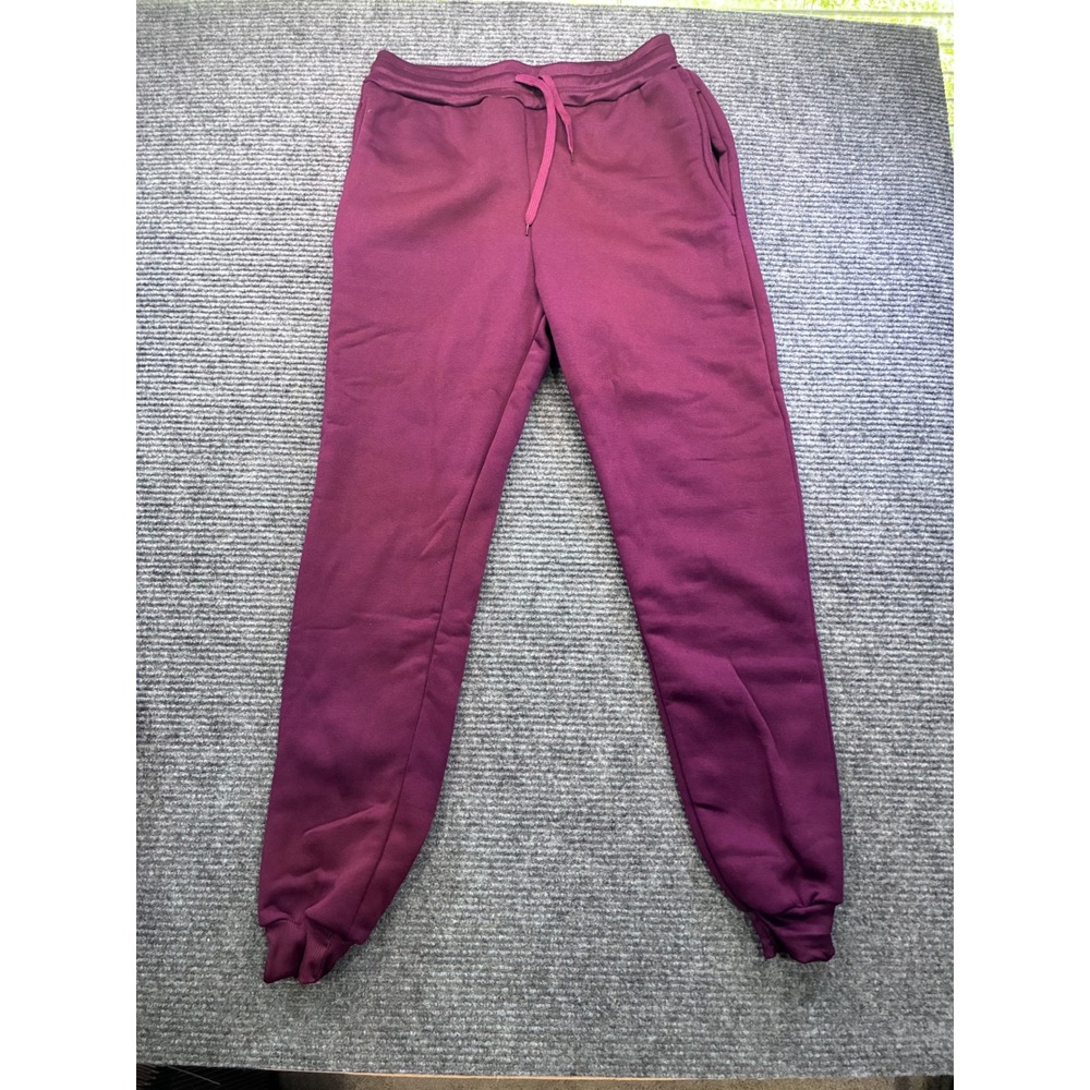 Burgundy Fleece Lined Jogger Sweatpants Small Drawstring Tapered Leg Maroon